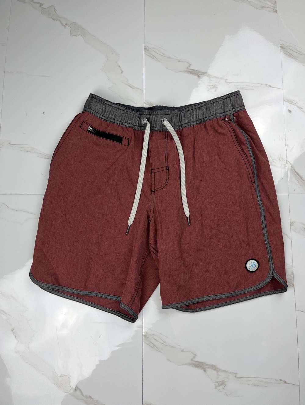 Men's Red and Gray Casual Shorts with Drawstring Waist